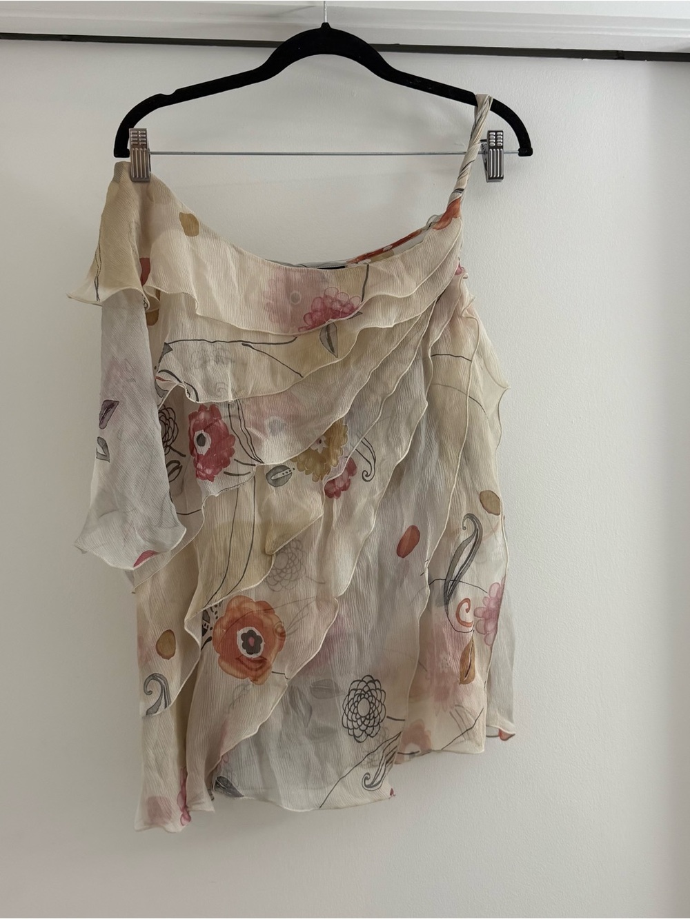 Giorgio Armani Ruffle Tiered Assymetric Floral Blouse Sz XL Fairycore Dainty - Picture 2 of 12